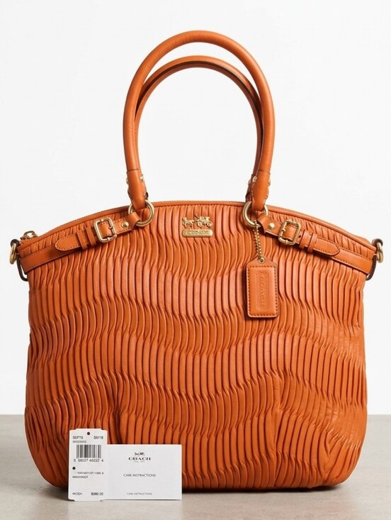 Coach Handbags - Coach Madison Gathered Leather Lindsey 33371E B4 Orange NWT Rare Paper Serial #